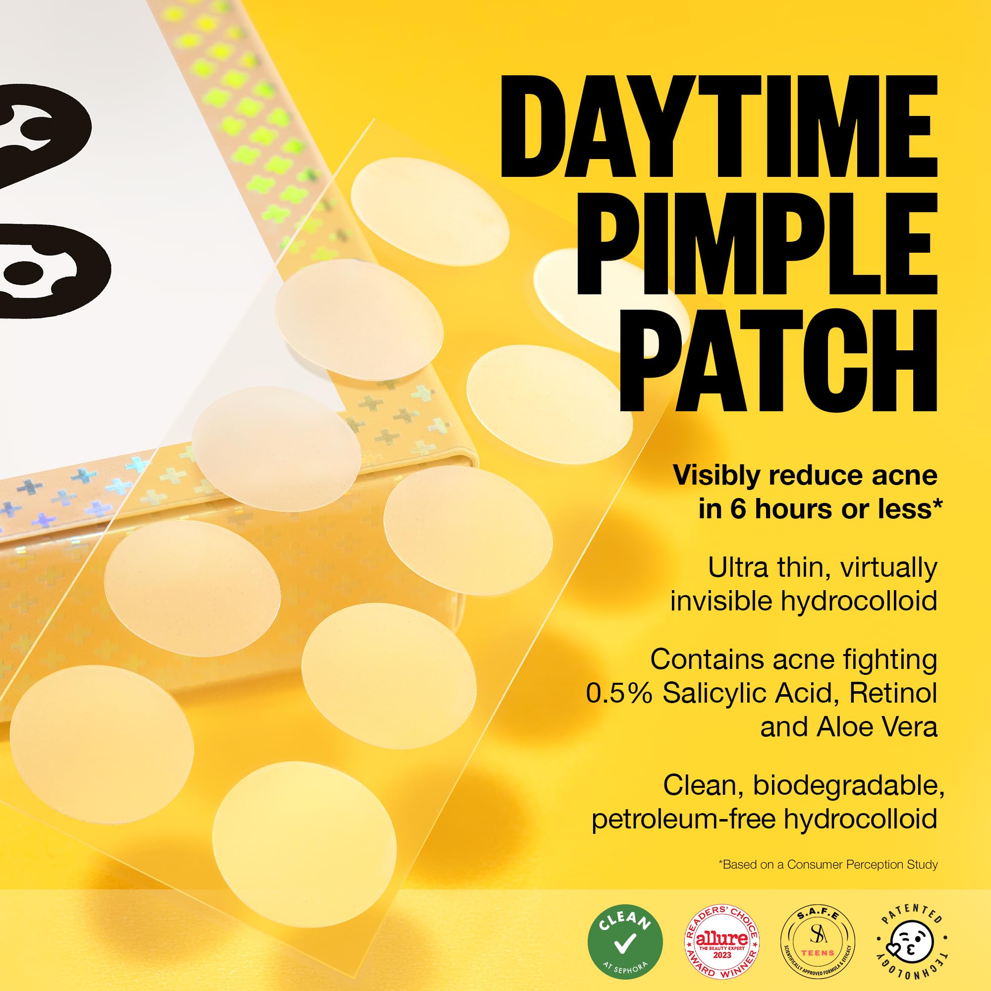 Peace Out Acne Day Dot application step illustrates easy patch placement.