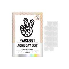 Peace Out Acne Day Dot packaging demonstrates a discreet, travel-friendly patch for daytime care.