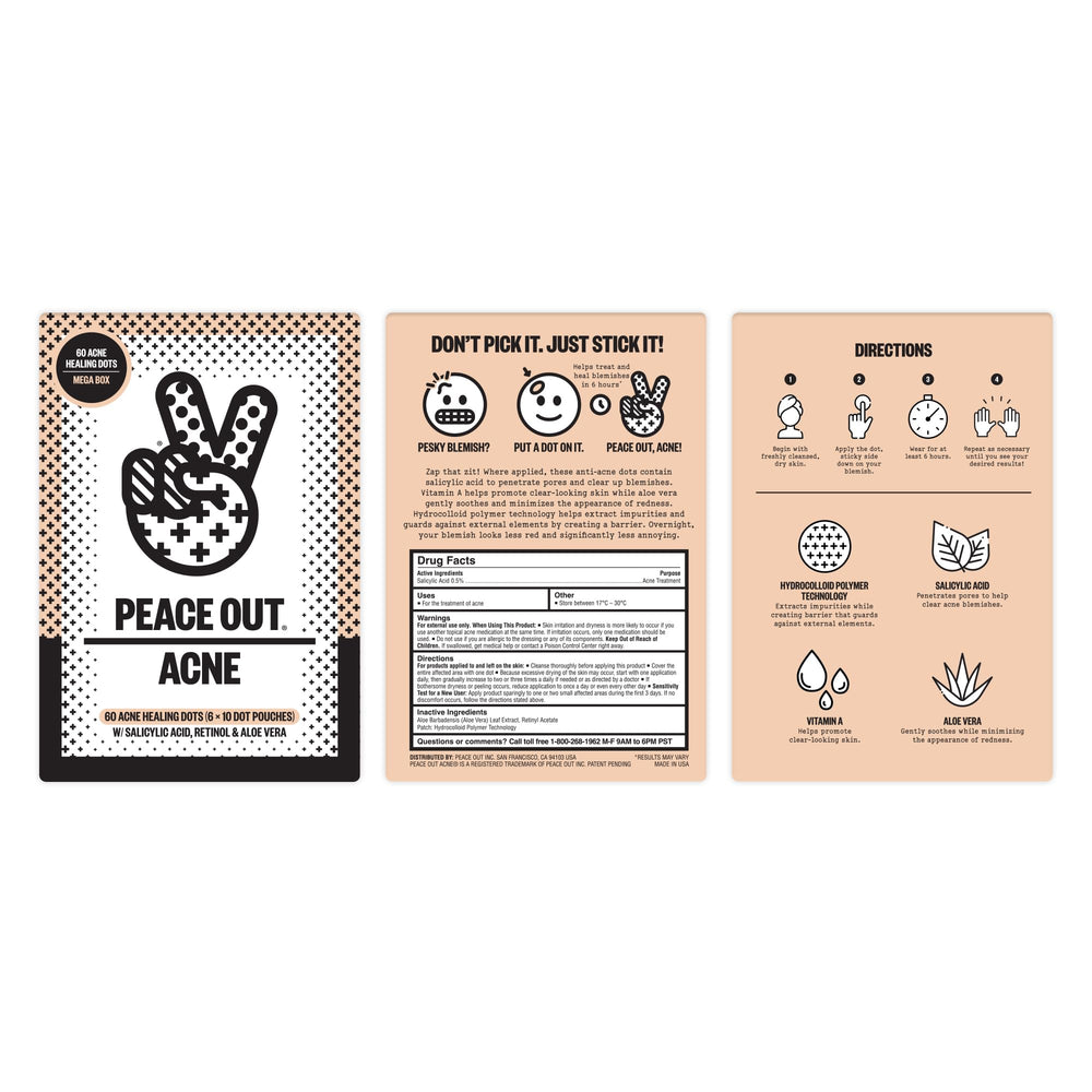 PEACE OUT Acne Healing Dots applied to blemish shows patch adhesion