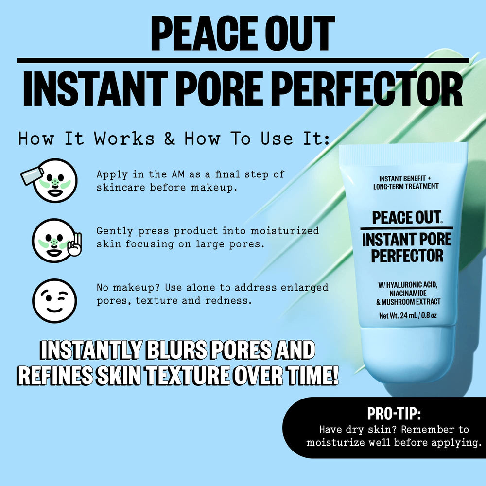 PEACE OUT Instant Pore Perfector hyaluronic-acid-niacinamide combo hydrates and evens tone