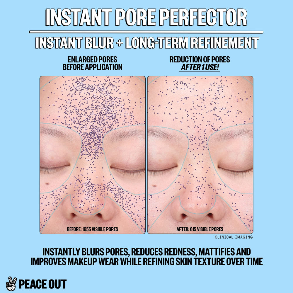 PEACE OUT Instant Pore Perfector matte-finish produces a shine-free, makeup-ready canvas