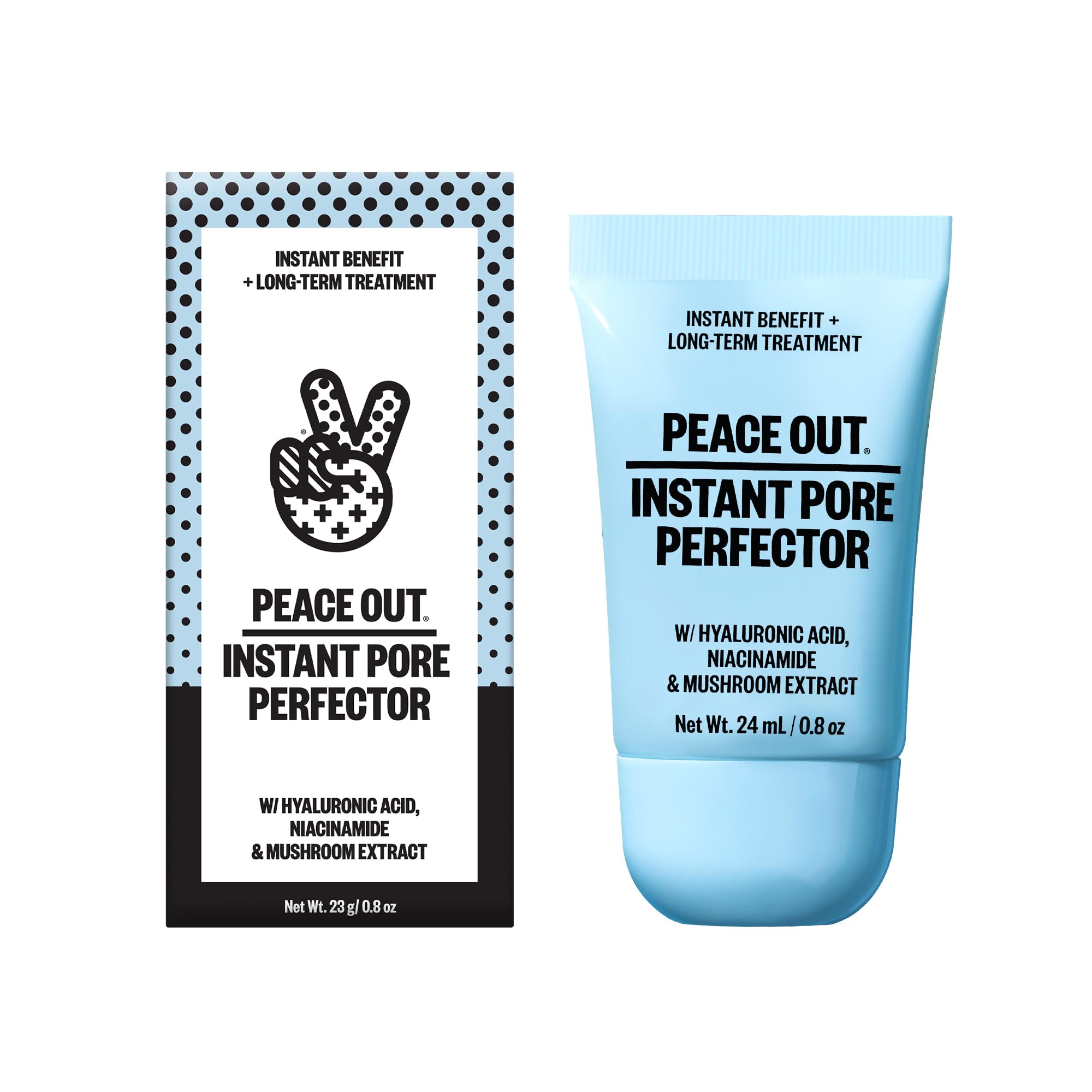 PEACE OUT Instant Pore Perfector tube-application provides instant pore blur for a smoother base