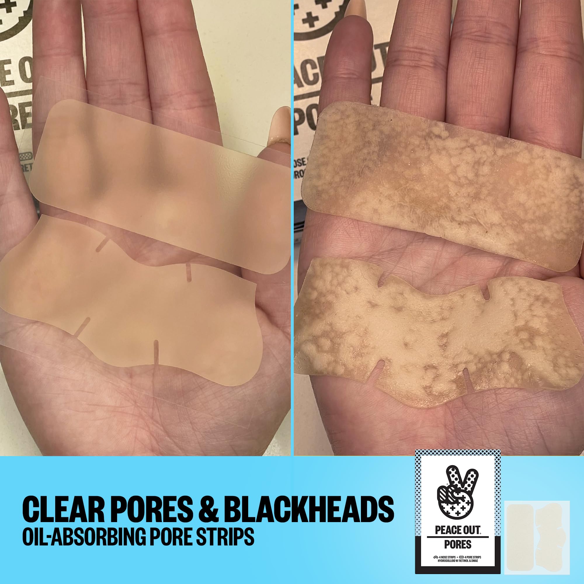 Peace Out Pores before after concept suggesting pore appearance change.