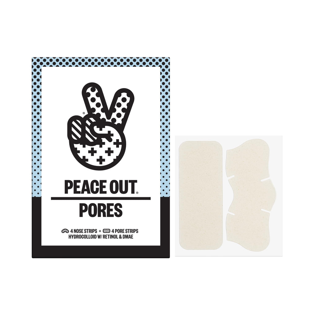 Peace Out Pores nose strip close-up highlighting oil absorption and dirt extraction.