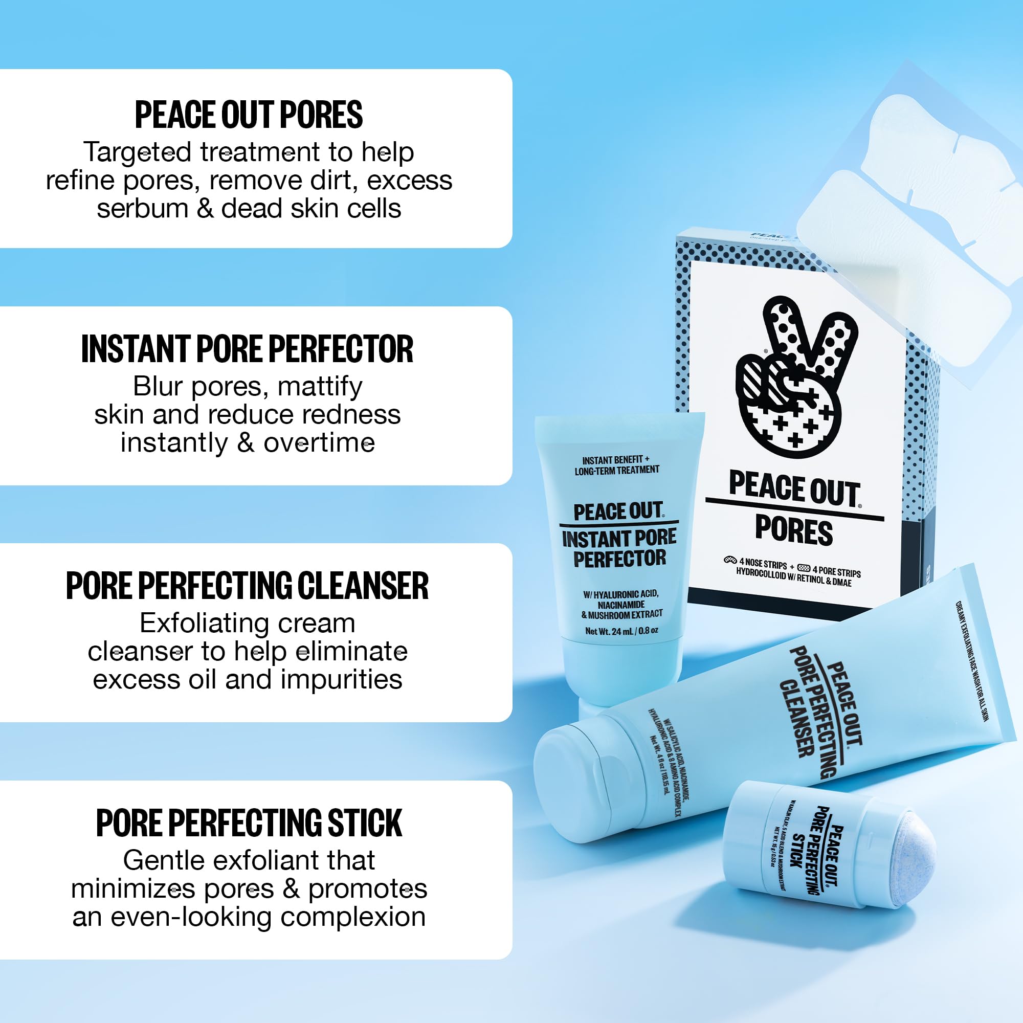 Peace Out Pores nose strip on skin promotes a quick skincare ritual.