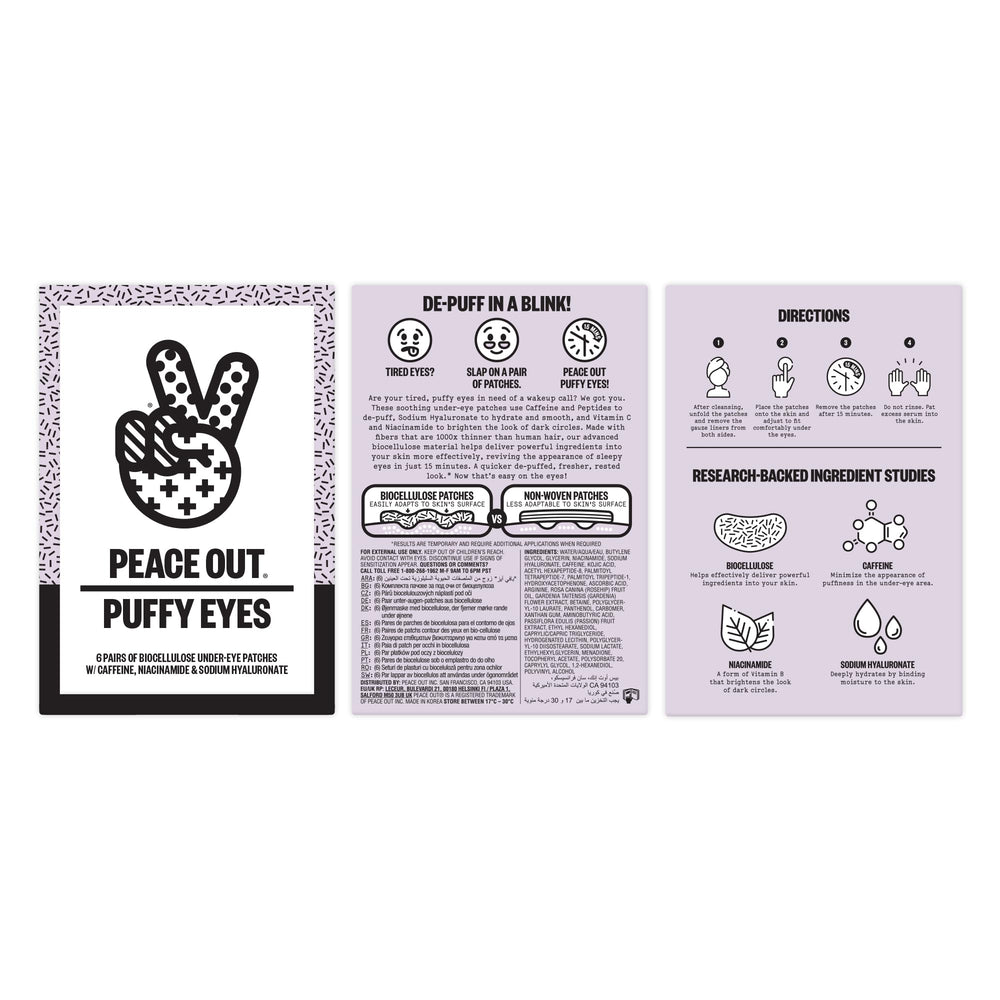 Peace Out Puffy Eyes caffeine focus helps reduce look of puffiness.