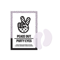 Peace Out Puffy Eyes patches in close-up, soothing biocellulose for refreshed, awake-looking eyes.
