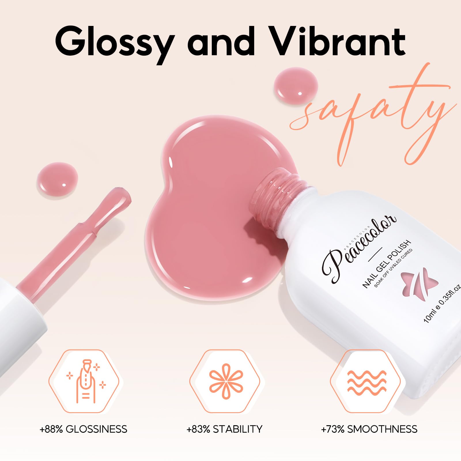 PEACECOLOR glitter nude gel polish bottle with sparkling shimmer for statement nails
