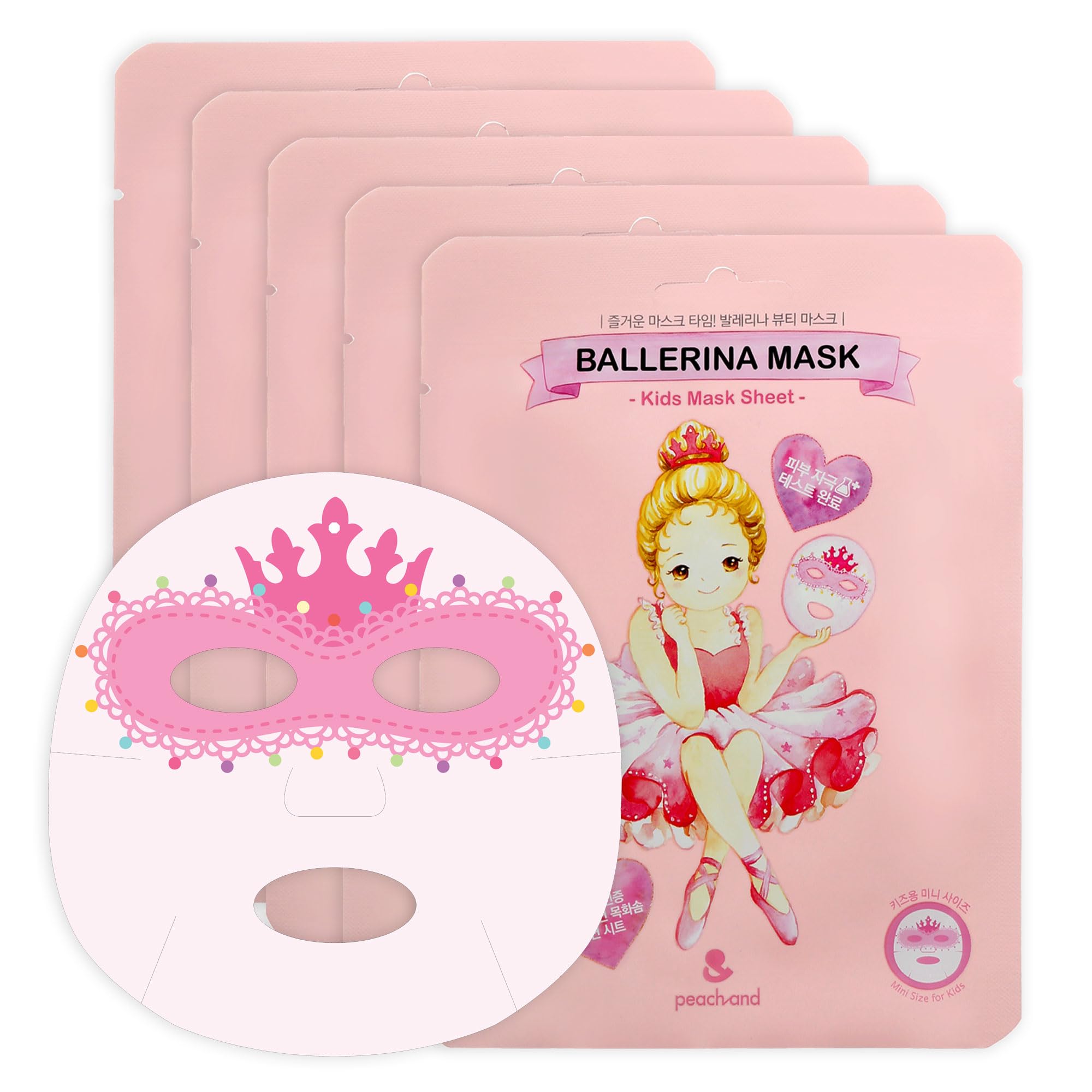 Peach and mascarilla facial infantil con diseño bailarina rosa para diversión suave