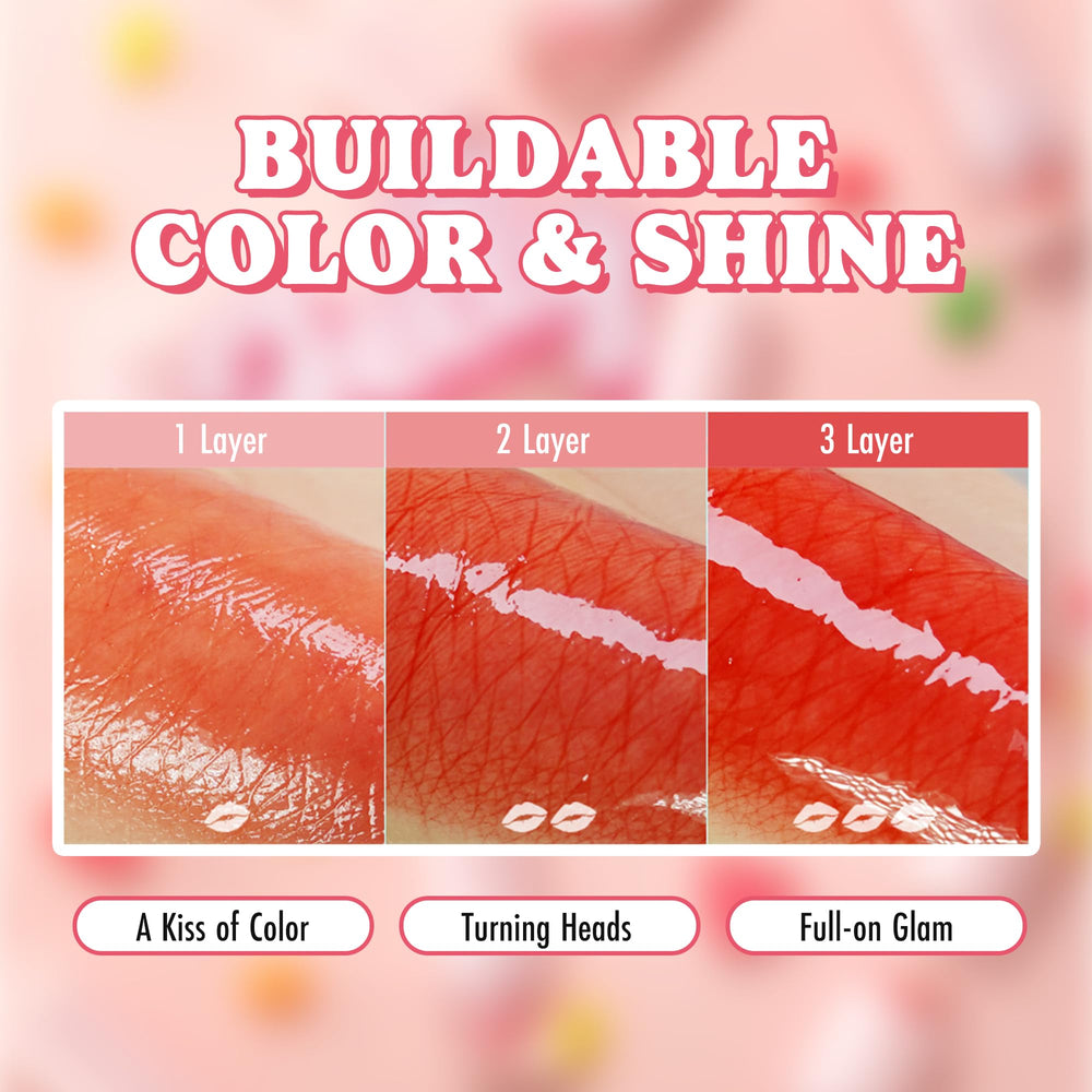 Peach C Jelly Beam Tint Sweet Boom swatch yields juicy color and jelly-like shine.