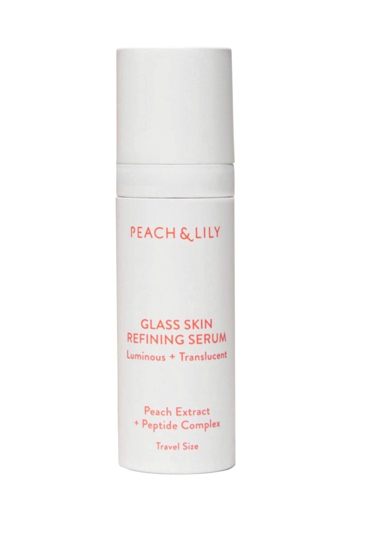 Peach & Lily Glass Refining Serum bottle highlights a lightweight, hydrating formula for sensitive skin.