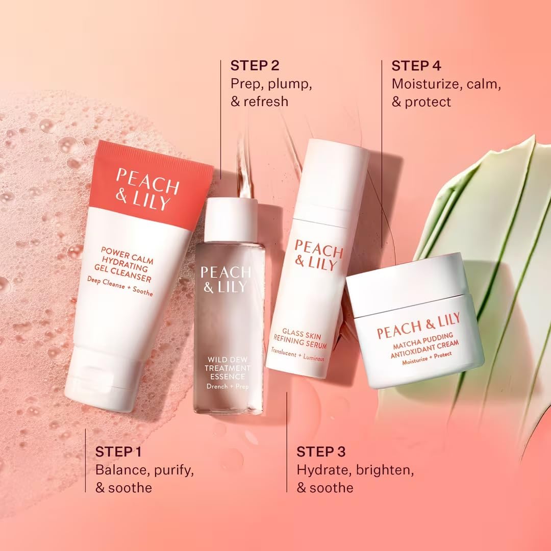 Peach & Lily Glass Skin Routine application demonstrates step-by-step care.
