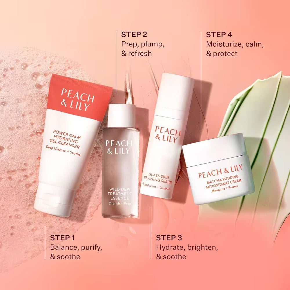 Peach & Lily Glass Skin Routine application demonstrates step-by-step care.