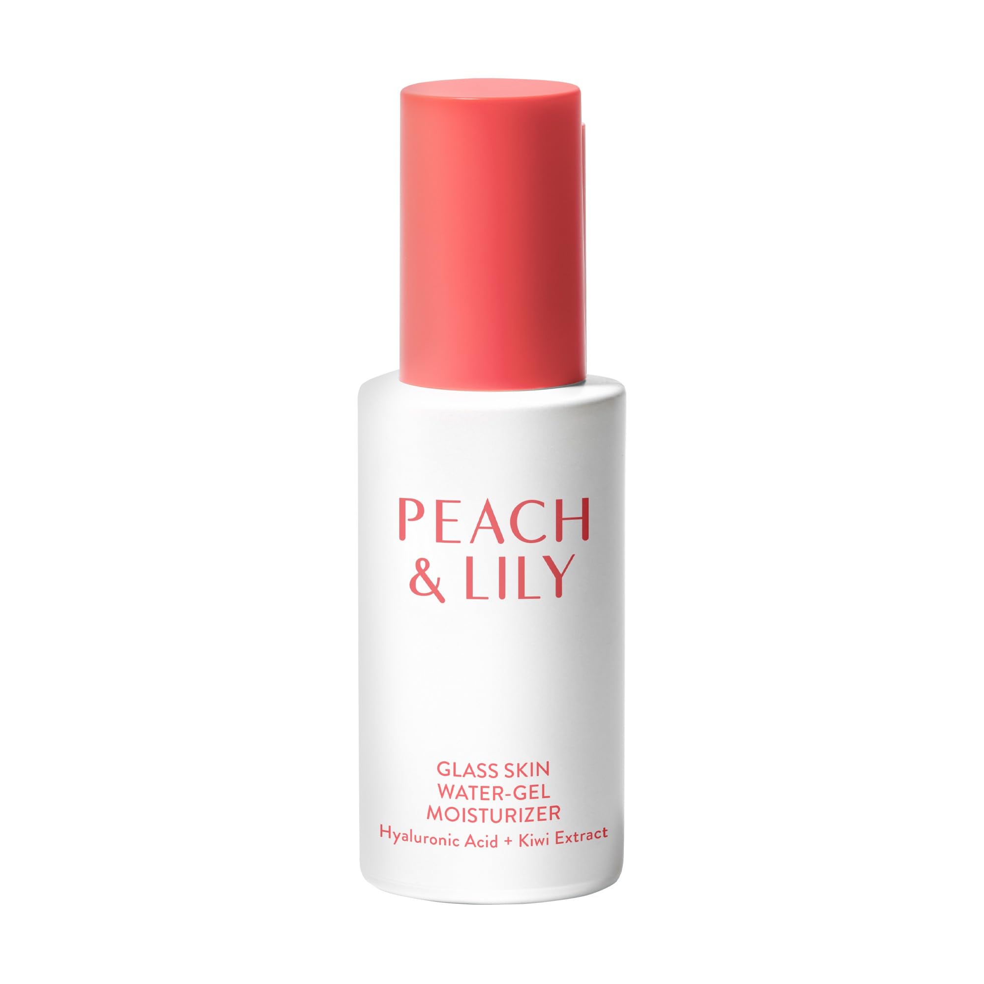 Peach & Lily glass-skin water-gel moisturizer bottle demonstrates lightweight, oil-free hydration for a shine-free glow.