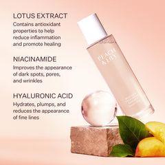 Peach & Lily Wild Dew Treatment Essence with lotus extract ingredient focus.