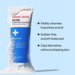 Peach Slices acne-clarifying-cleanser foam-dispense demonstrates creamy lather for pore-clearing routine