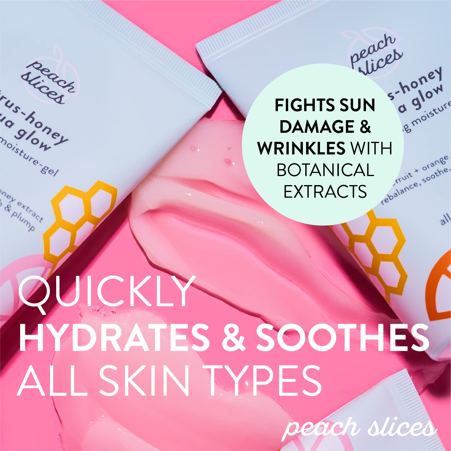 Peach Slices Citrus-Honey Aqua Glow swatch on skin highlights glow and hydration