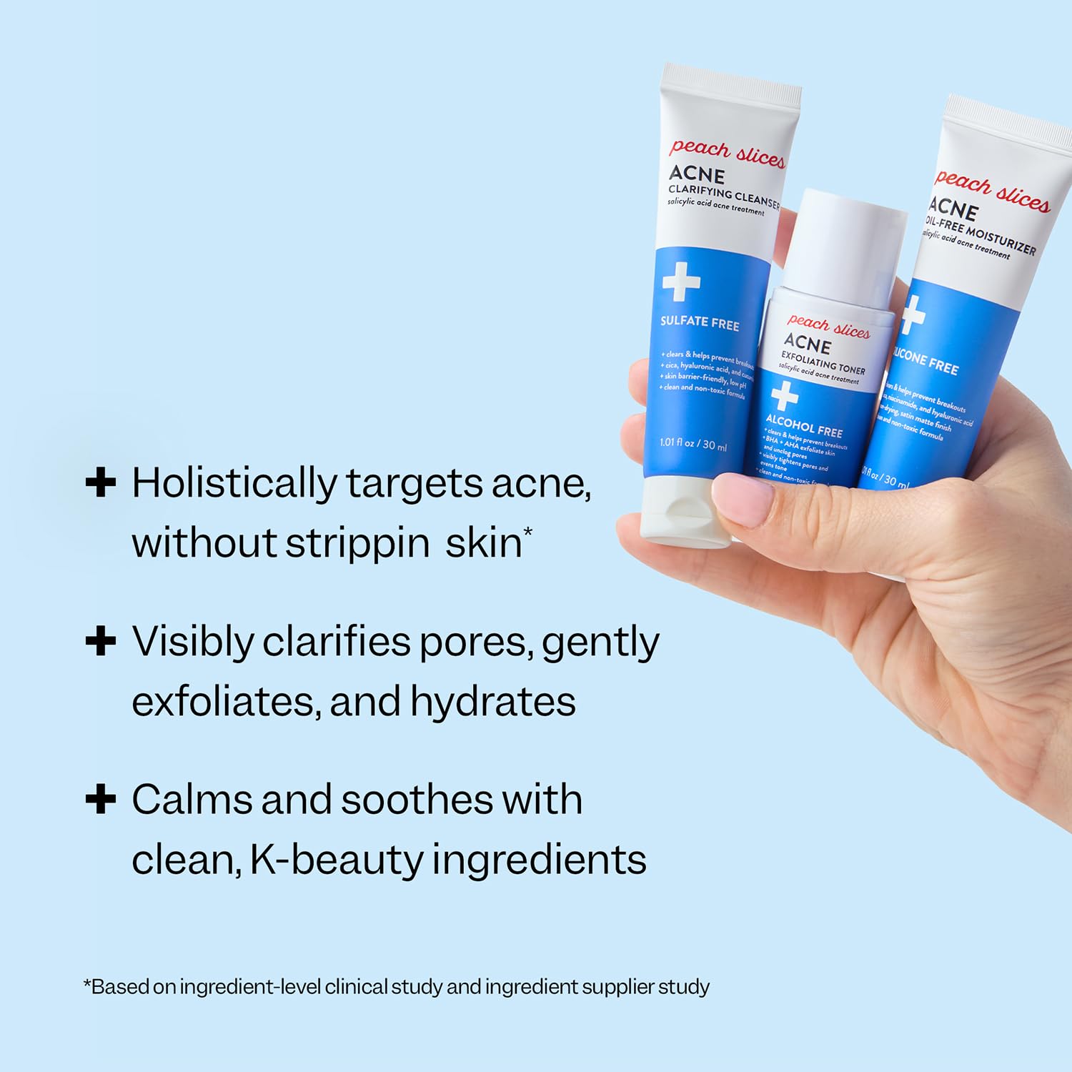 Peach Slices cleanser bottle close-up—salicylic acid cleanser for gentle pore clarification.