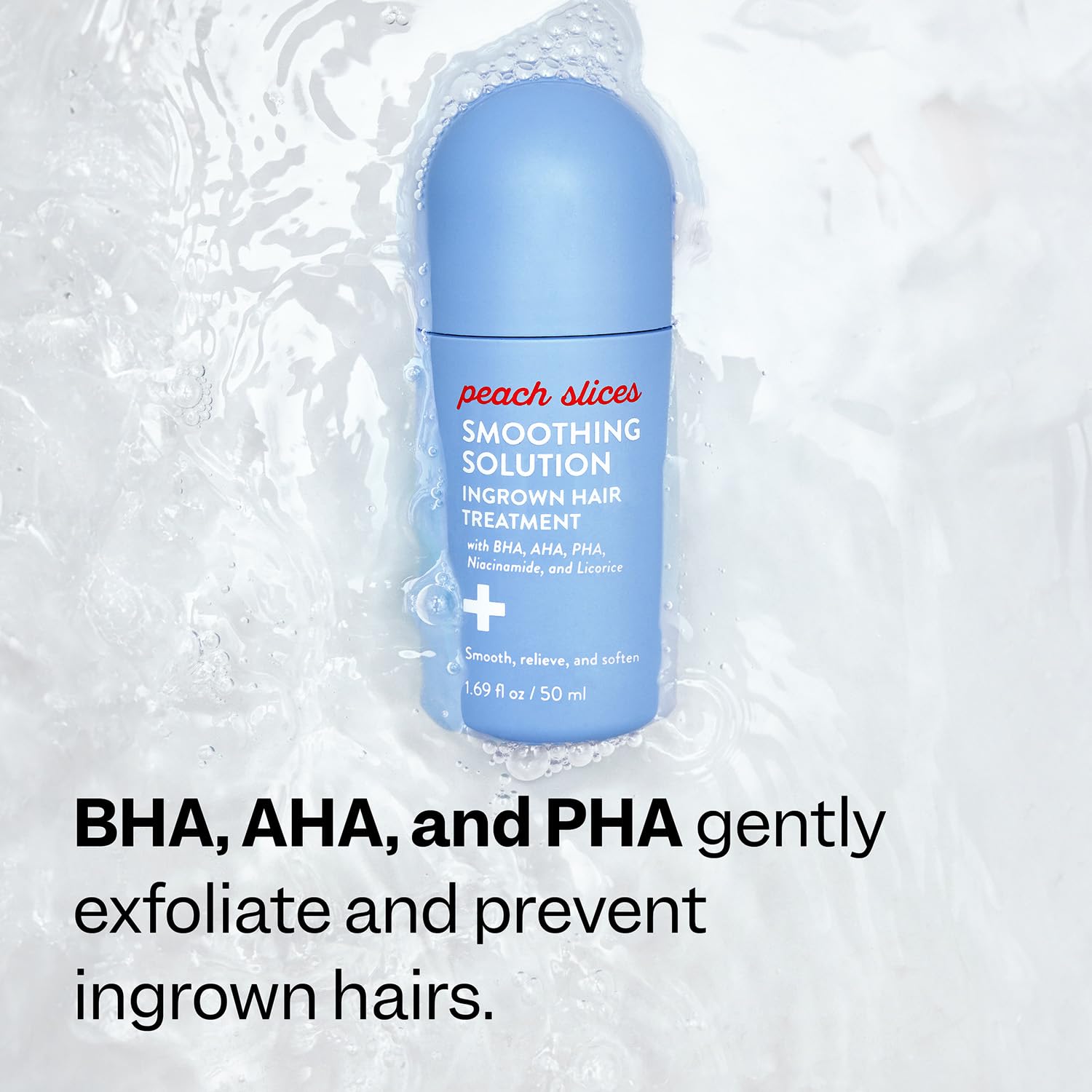 Peach Slices Smoothing Solution bikini area application, helping prevent razor bumps