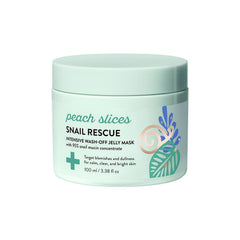 Peach Slices Snail Rescue mask jar closeup showing jelly texture for hydration and glow.