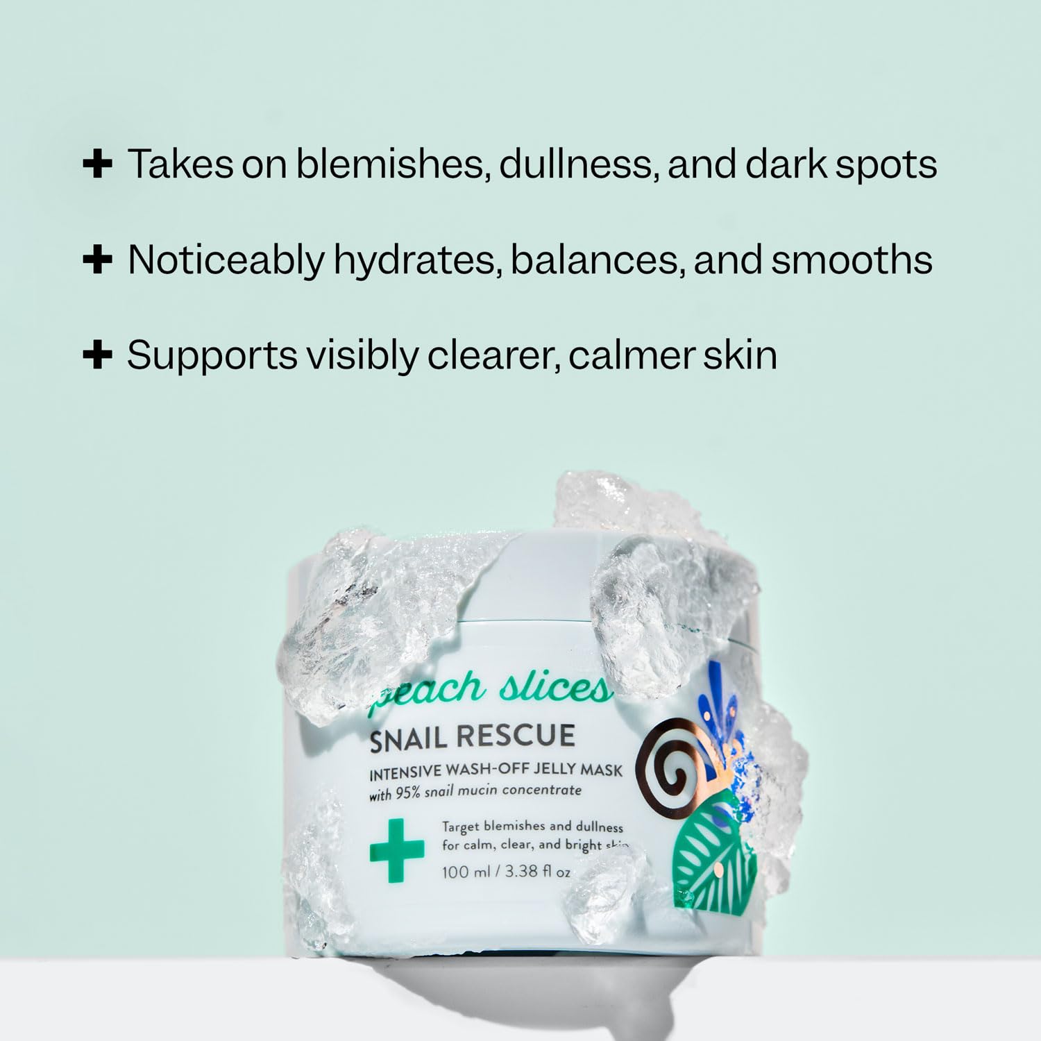 Peach Slices Snail Rescue texture closeup demonstrates quick-apply jelly formula for a refreshed look.
