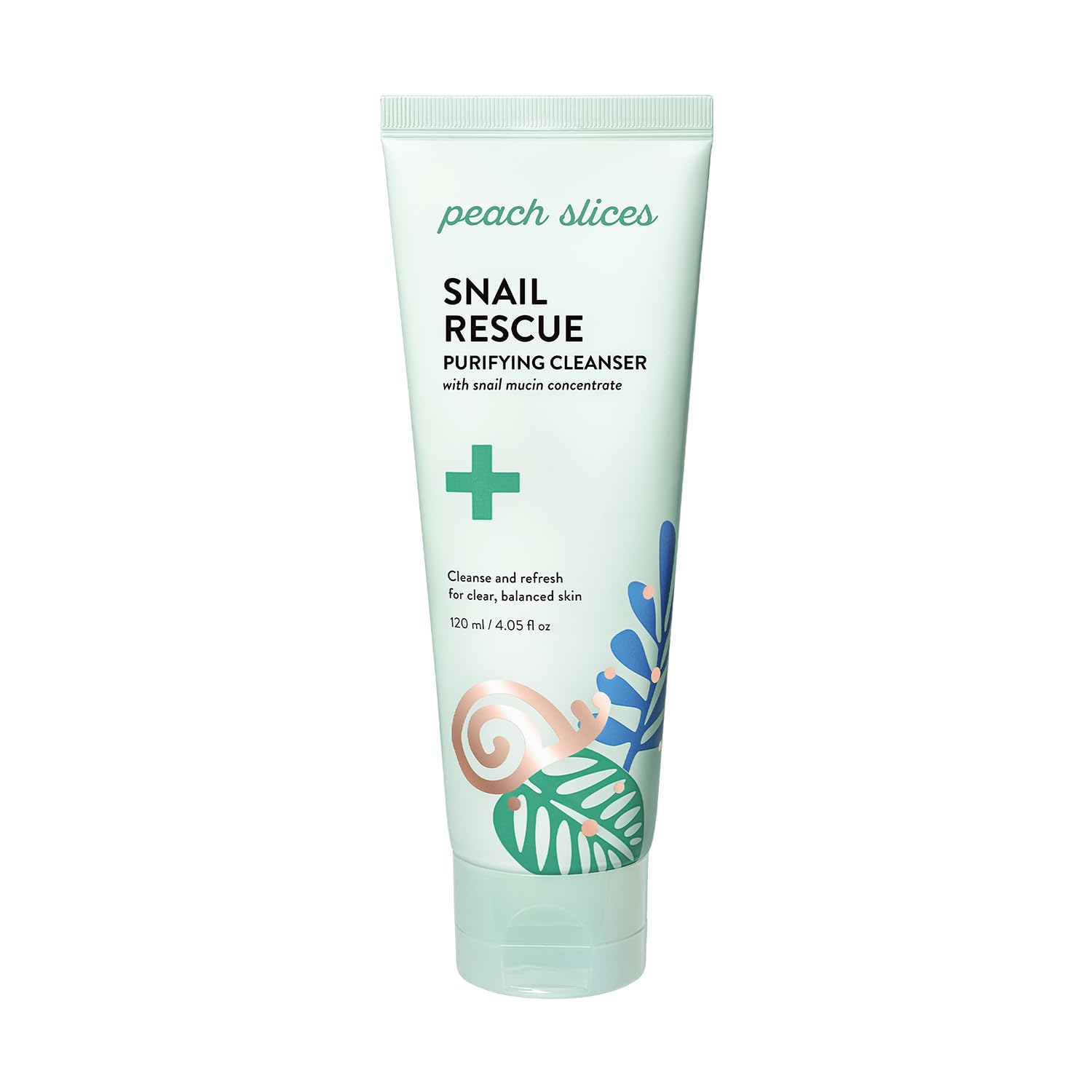 Peach Slices Snail Rescue Purifying Cleanser bottle promotes balanced, refreshed skin.