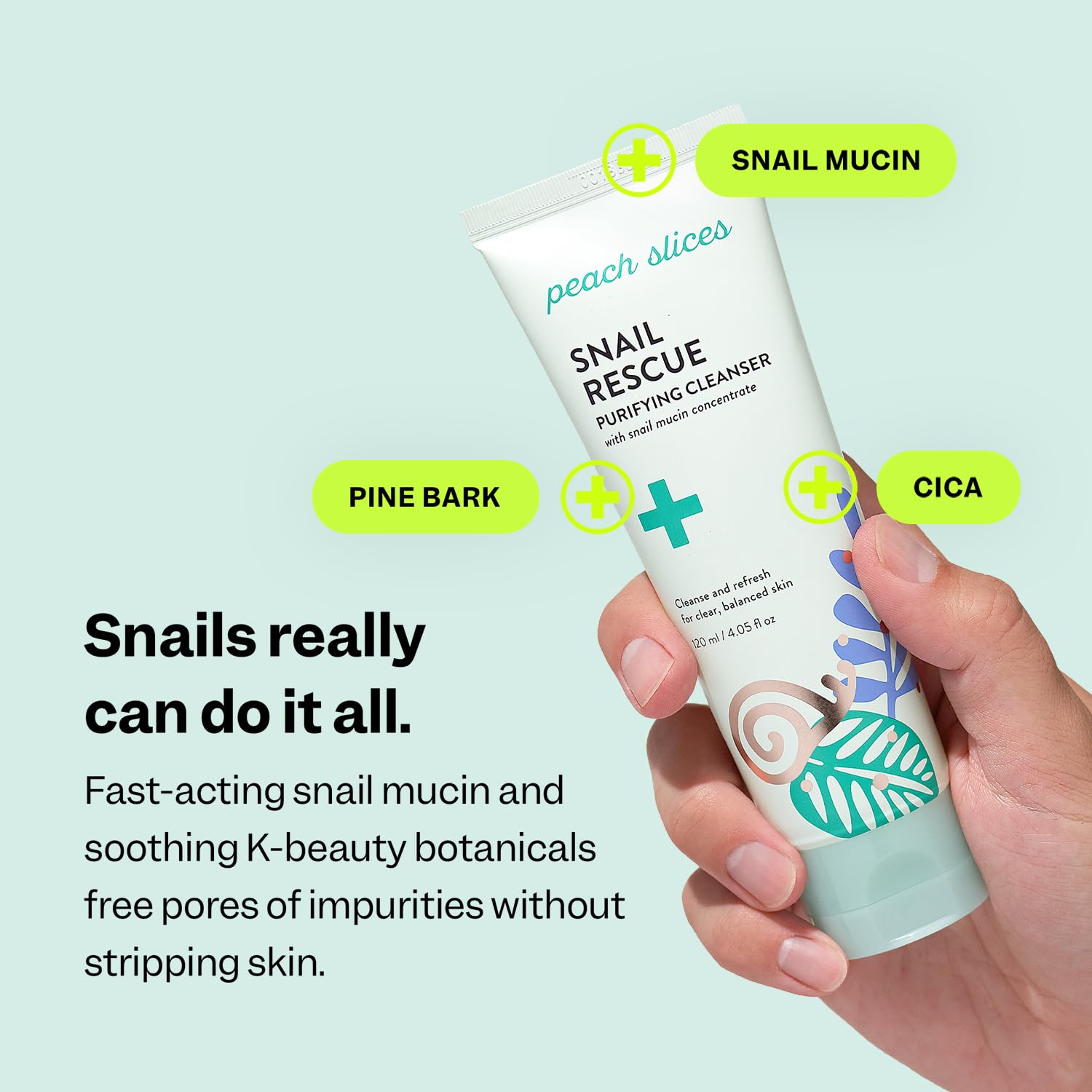 Peach Slices Snail Rescue Purifying Cleanser foam-application shows gentle cleansing with snail mucin.