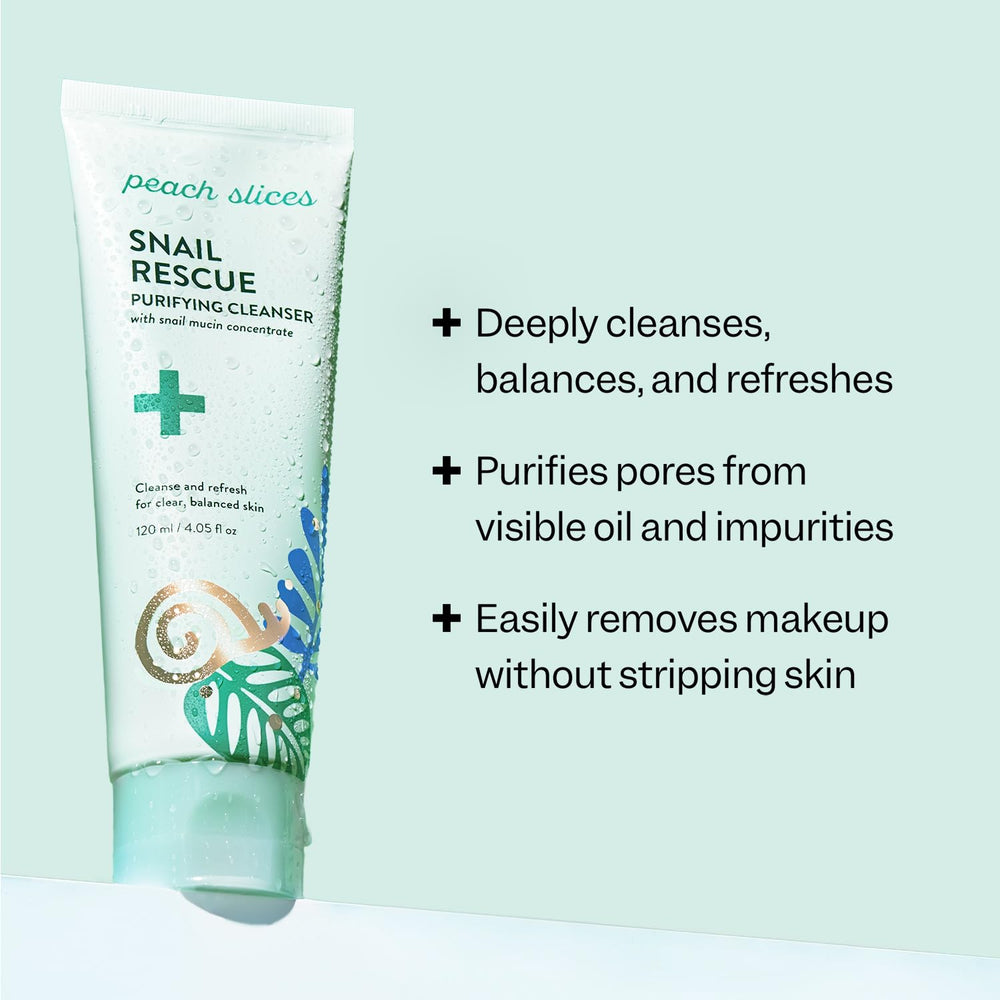 Peach Slices Snail Rescue Purifying Cleanser pour reveals a light gel for daily detox.