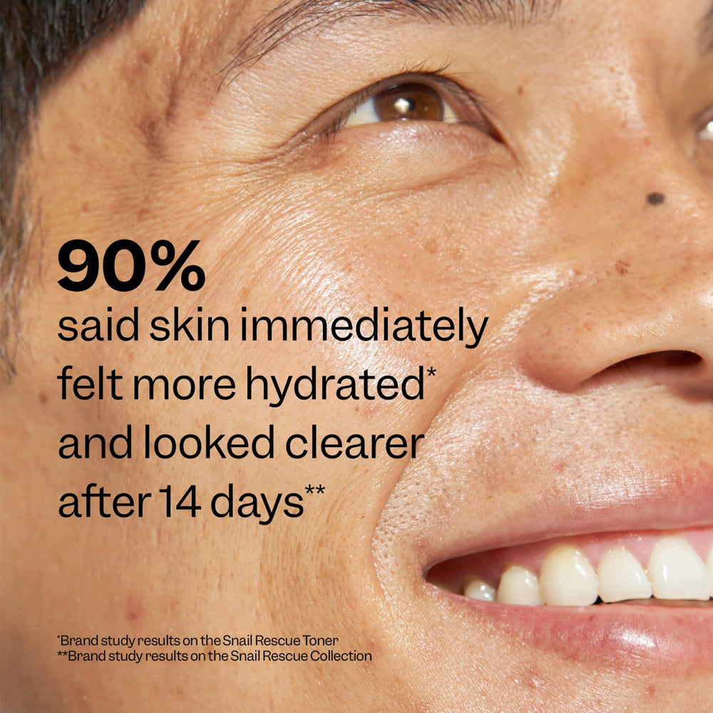 Closeup of snail mucin on Peach Slices Snail Rescue Toner suggests skin hydration