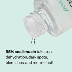 Peach Slices Snail Rescue Toner drop near fingertips signals refreshing sensation