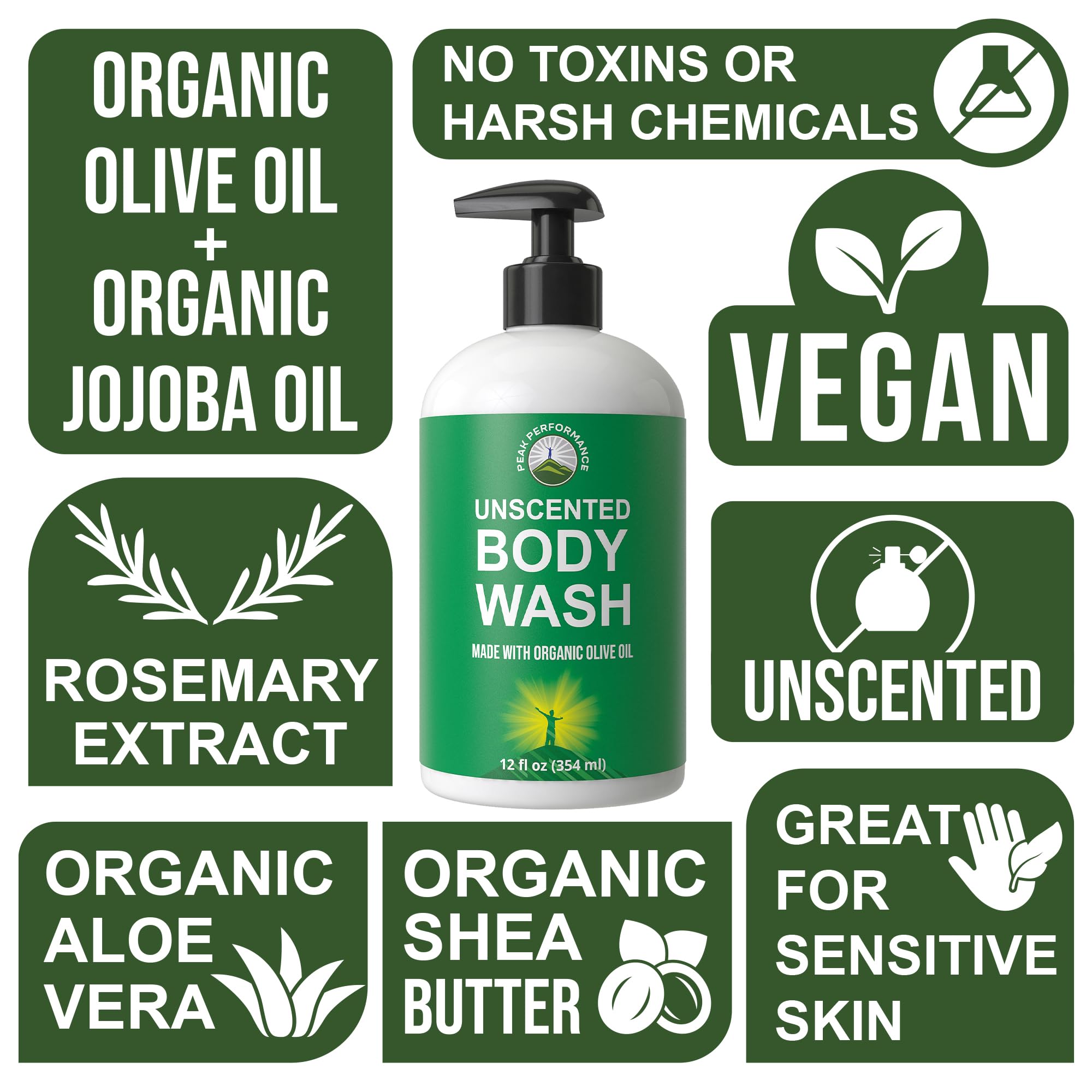 Peak Performance Ultra Pure Unscented Body Wash aloe juice pour demonstrates soothing, nourishing cleansing.