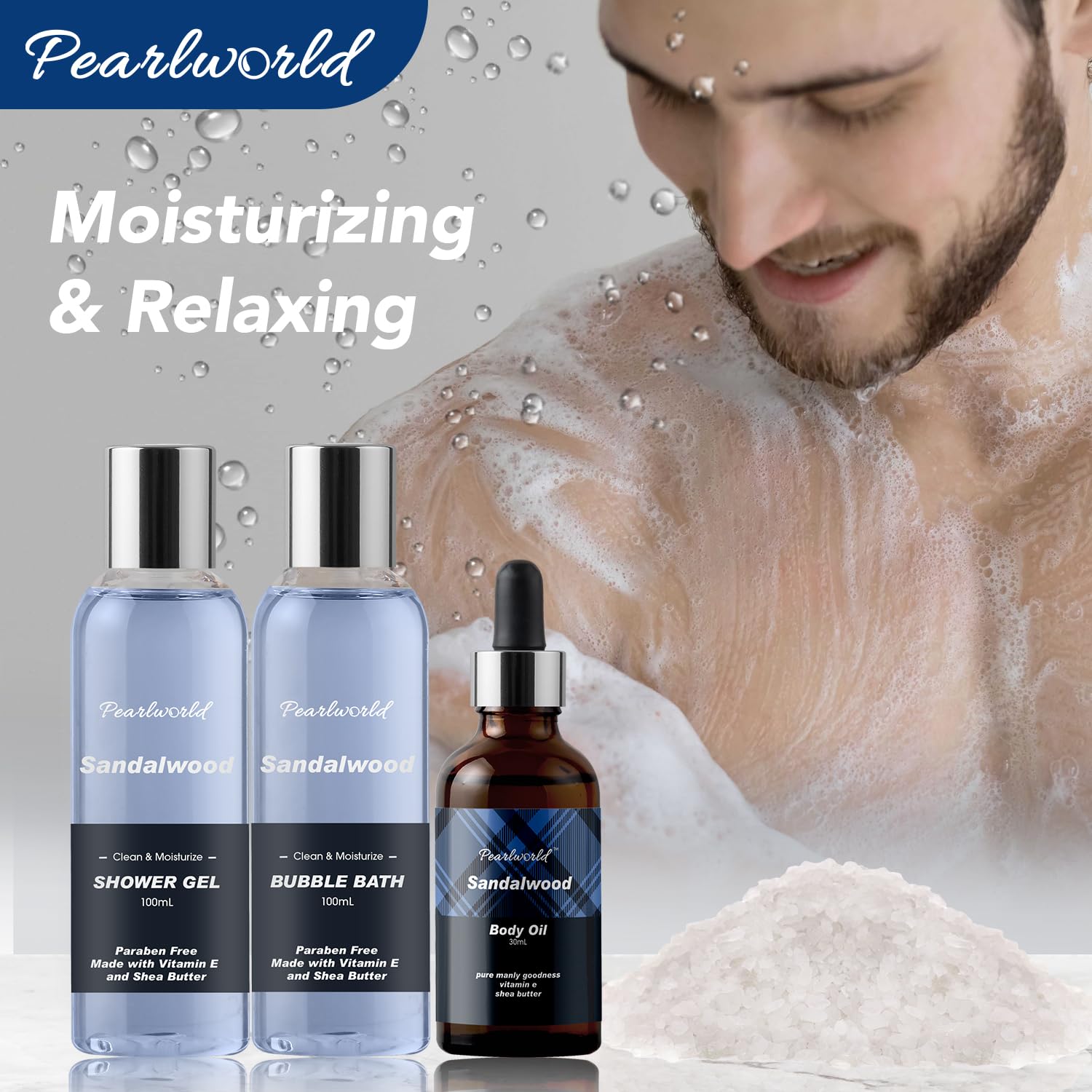 PEARLWORLD essential roll-on oil bottle with candle conveys spa ritual at night.