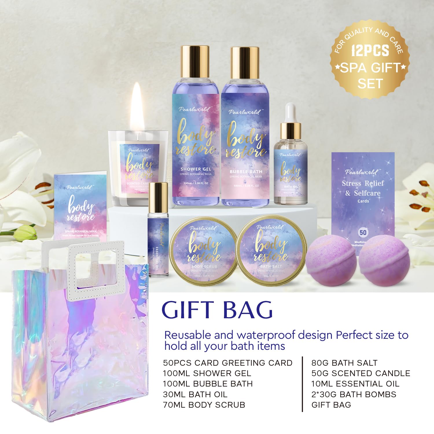 PEARLWORLD spa kit bath bombs fizz to create a relaxing bath experience.
