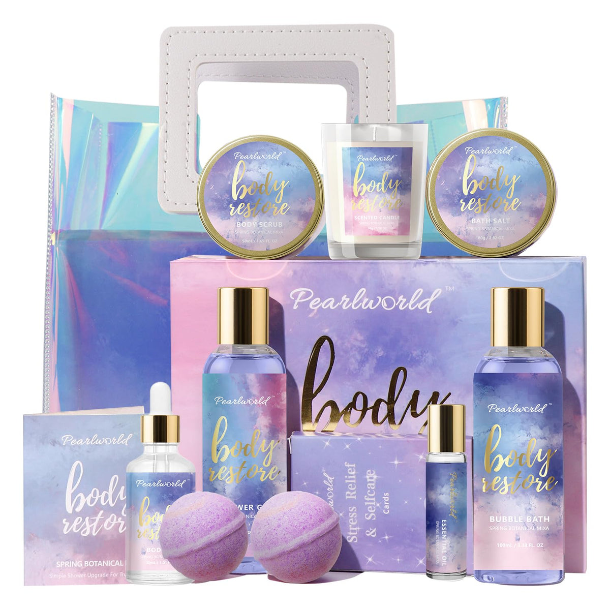 PEARLWORLD spa kit reusable bag keeps bath essentials organized for gifting.