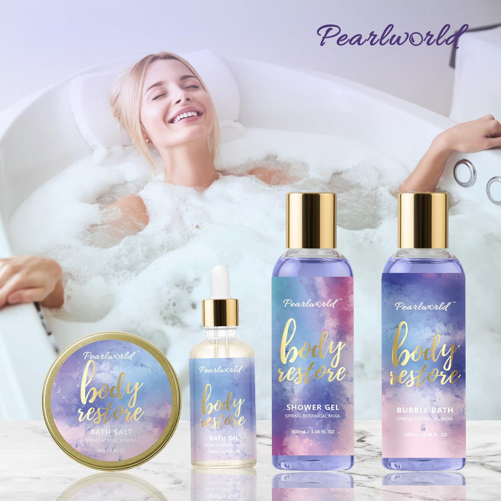 PEARLWORLD spa kit scented candle adds ambience and a soothing scent during baths.