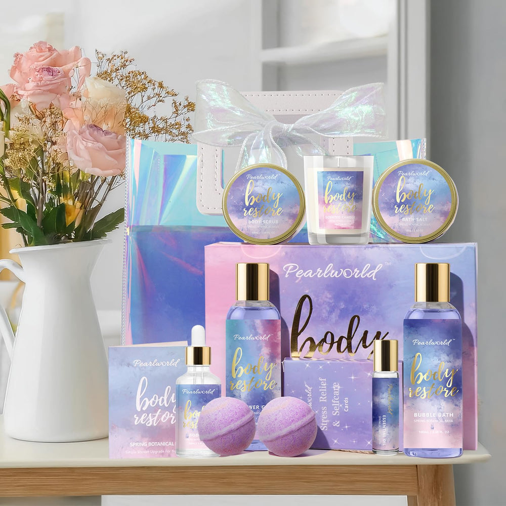PEARLWORLD spa kit shower gel creates creamy lather for daily refreshing showers.