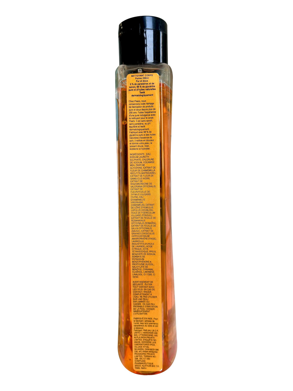 Pears Pure and Gentle Shower Gel bottle close-up emphasizes glycerine-rich moisturising formula.