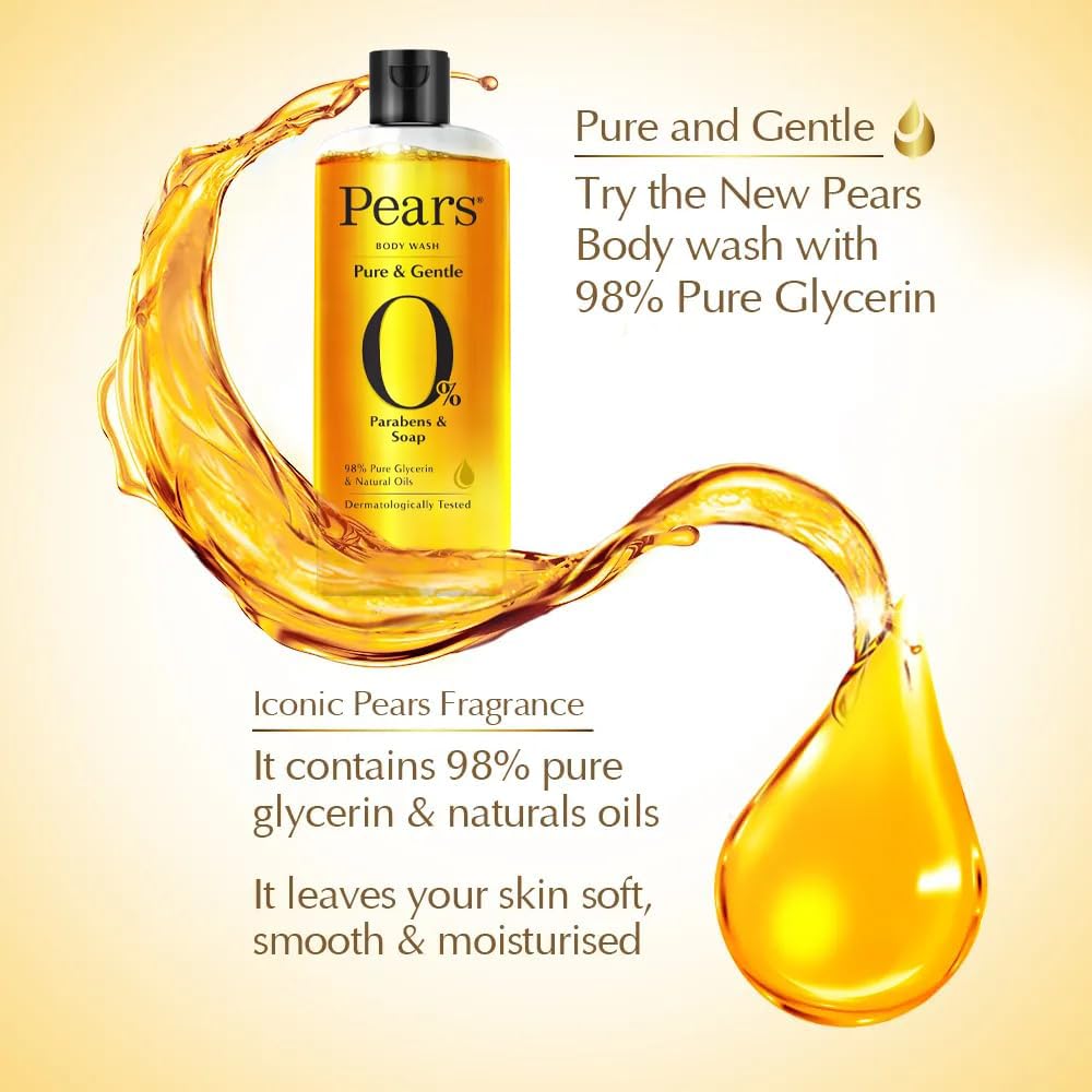 Pears Pure and Gentle Shower Gel foamy lather shot illustrates mild cleansing without drying.