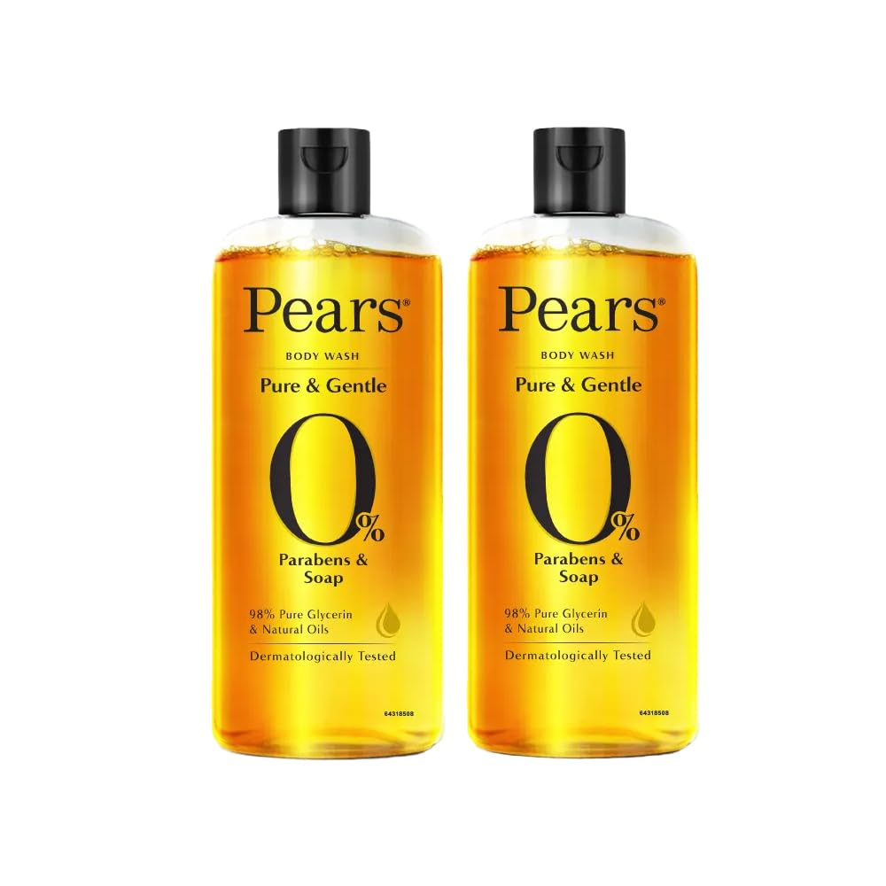 Pears Pure and Gentle Shower Gel pack of 2 front view promoting moisturised, glowing skin.