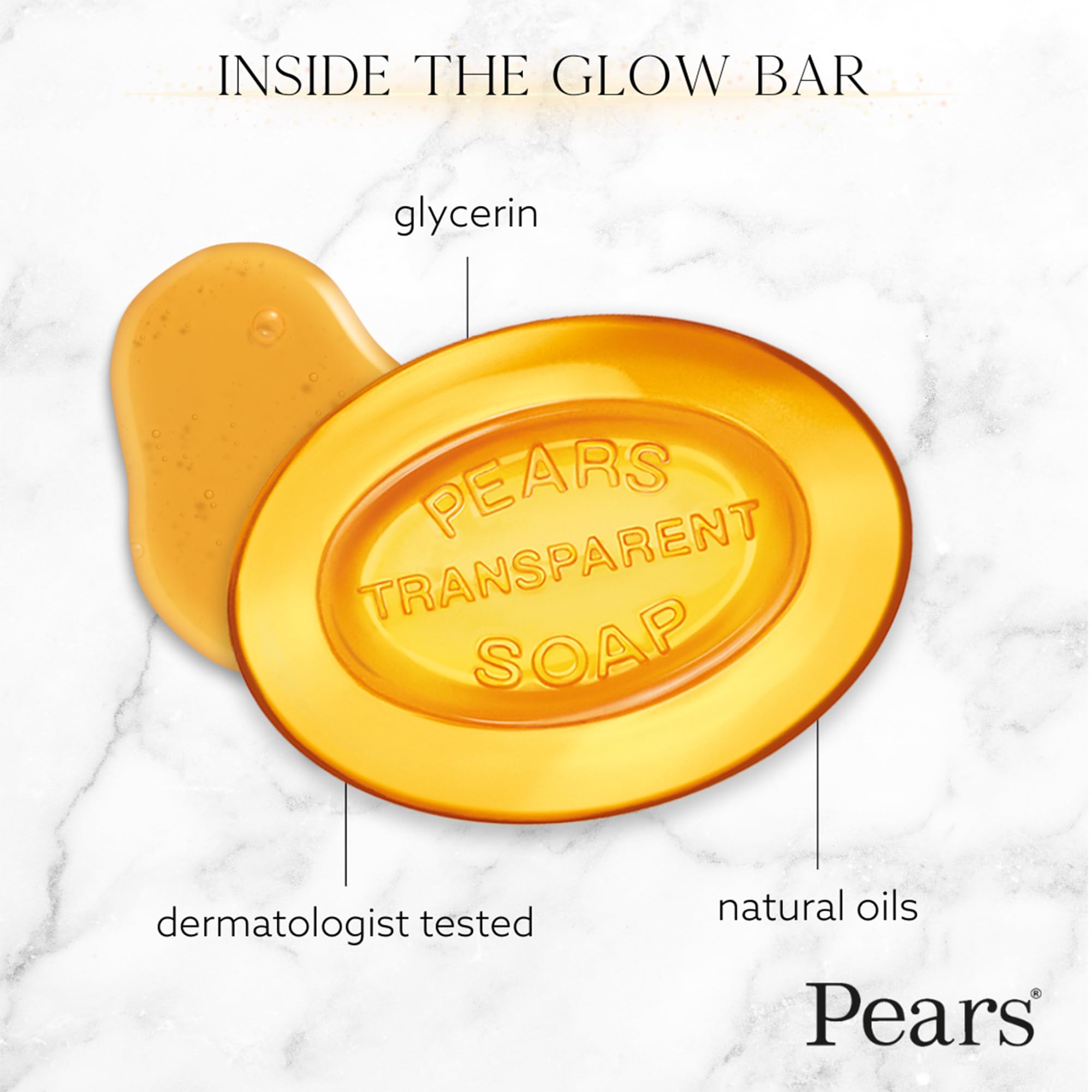 Pears soap glycerin moisture closeup emphasizes long-lasting hydration.