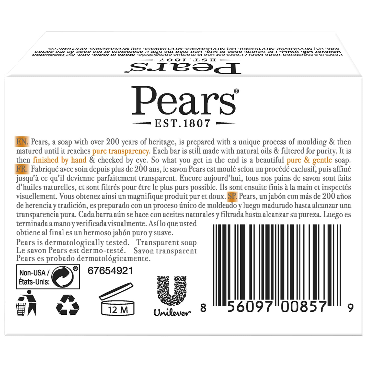 Pears Soap skin-types-friendly bar suitable for sensitive, dry, oily, or combination skin.