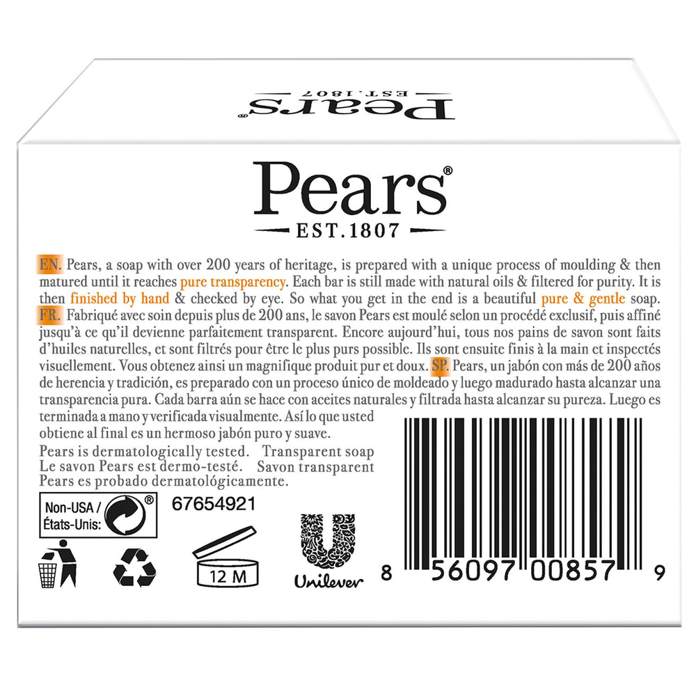 Pears soap spicy amber scent closeup conveys herbal clove and sandalwood aroma.