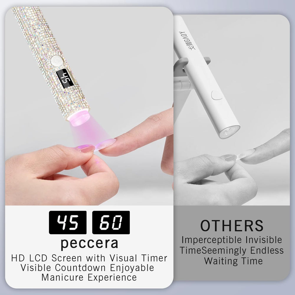 Peccera AB Diamond rechargeable LED nail lamp supports gel nails and rhinestone glue DIY decoration.