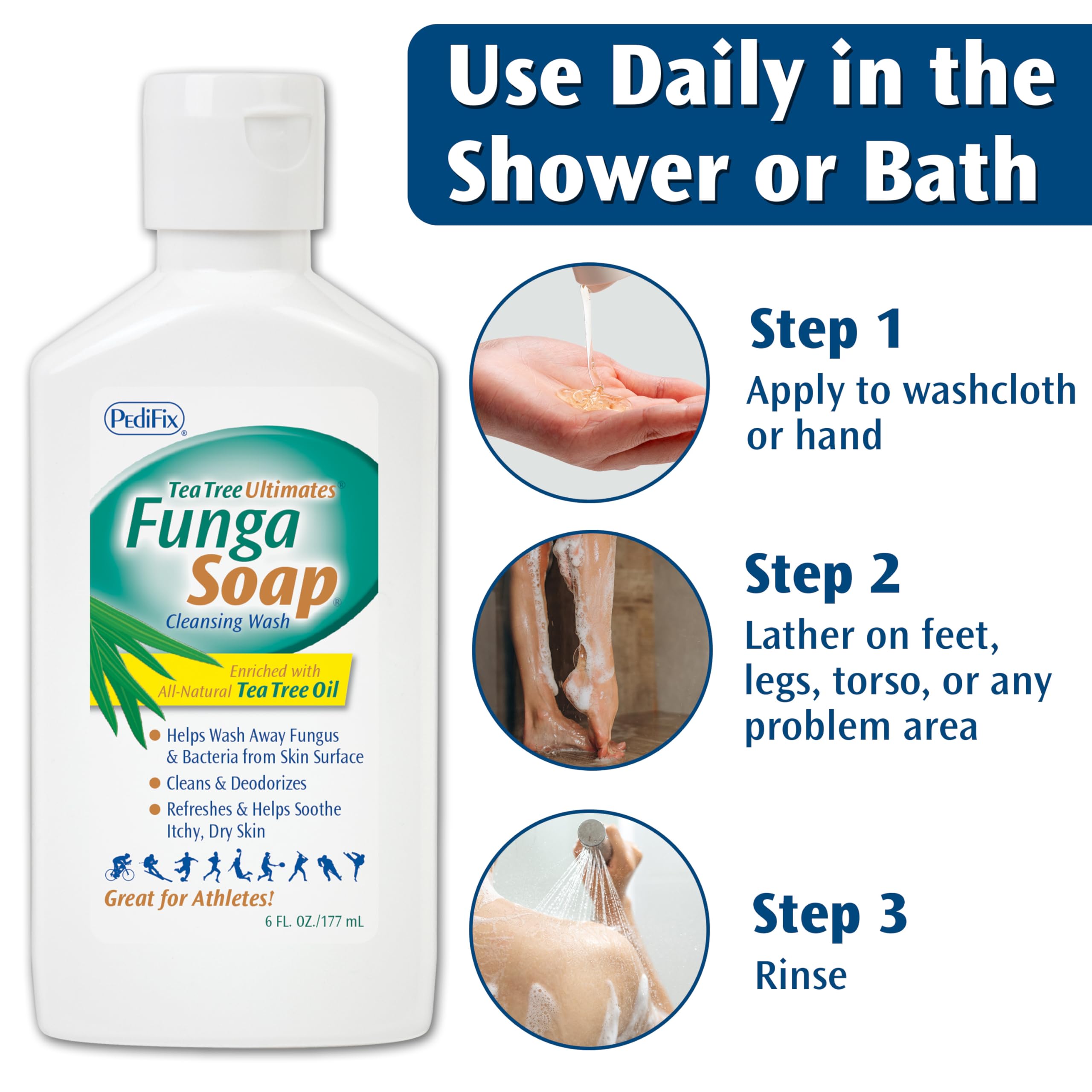 Pedifix FungaSoap foot-wash-application demonstrates targeted cleansing for daily foot care.