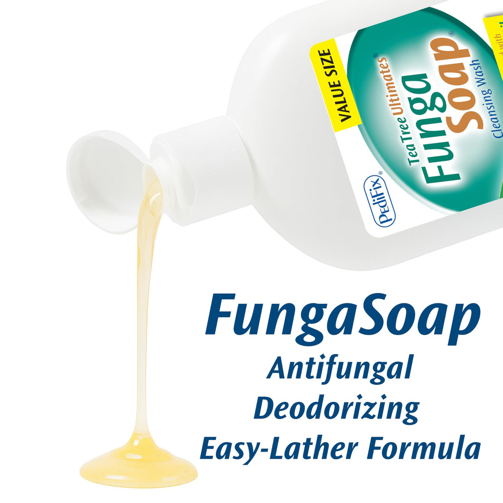 Pedifix FungaSoap body-wash shot reflects versatile daily use for full-body cleansing.