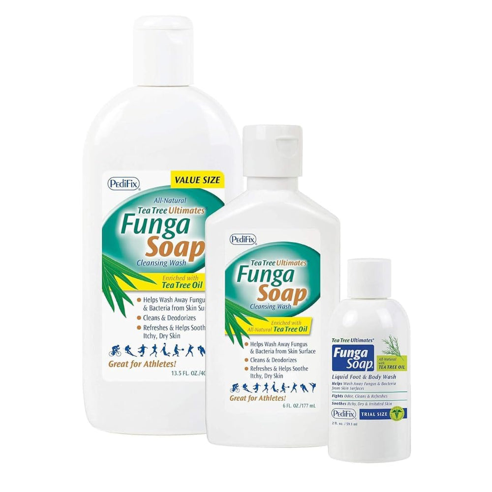 Pedifix FungaSoap large-bottle image suggests long-lasting value for families and athletes.