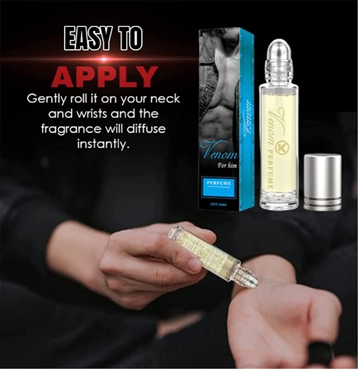 Peehss pheromone oil on the wrist, subtle intimate scent moment