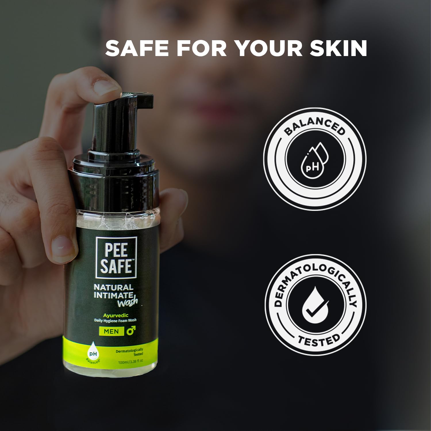 Pee Safe Mens Intimate Wash packaging and product claims on box.