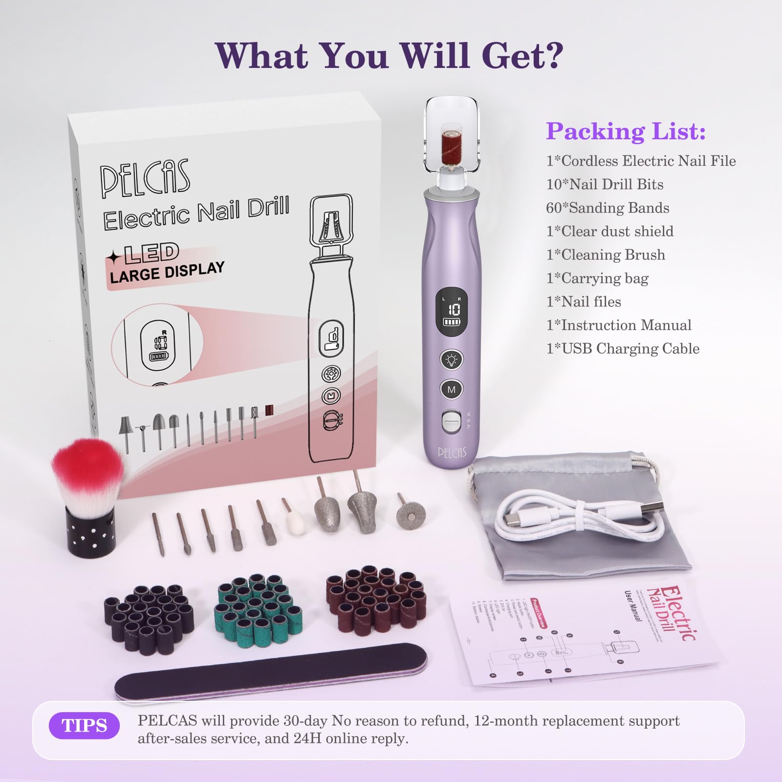Pelcas carrying bag included for organized travel nail care.