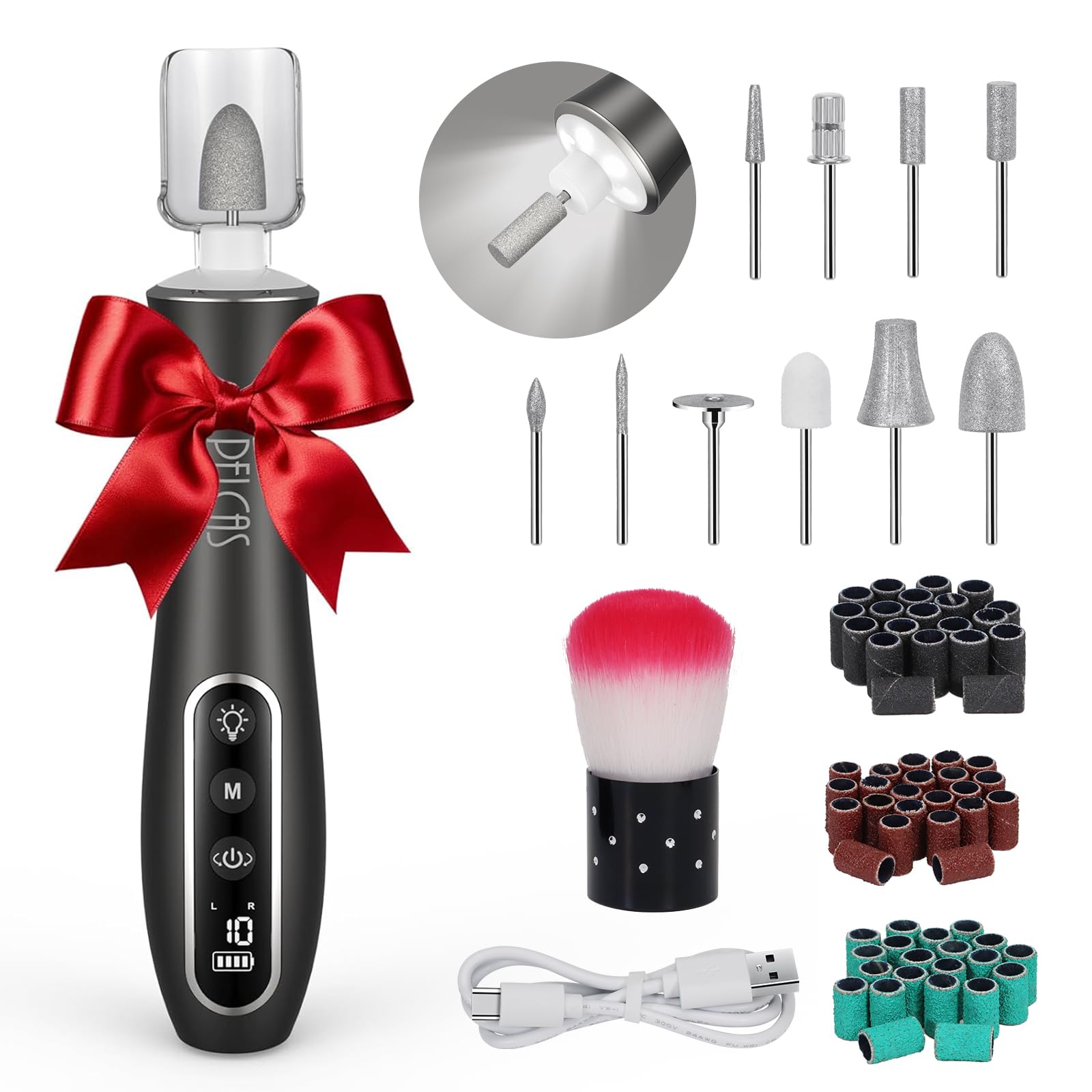 PEL CAS cordless nail drill with light for precise at-home manicures